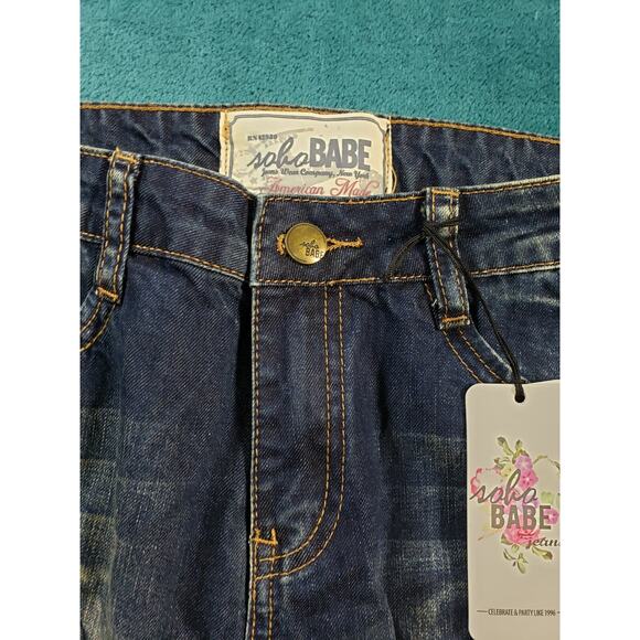 Soho Babe Jeans Sz 5 Womens Blue Mid Rise Cuffed Crop Distressed Stretch NWT - Picture 8 of 15